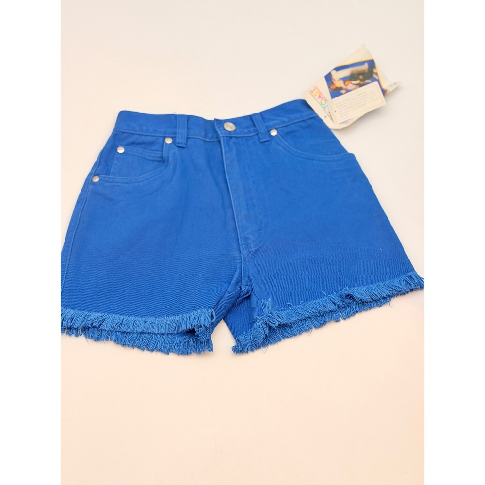 French Toast Vintage 90s Girls Royal Blue Denim Shorts High Waist Frayed Size 10